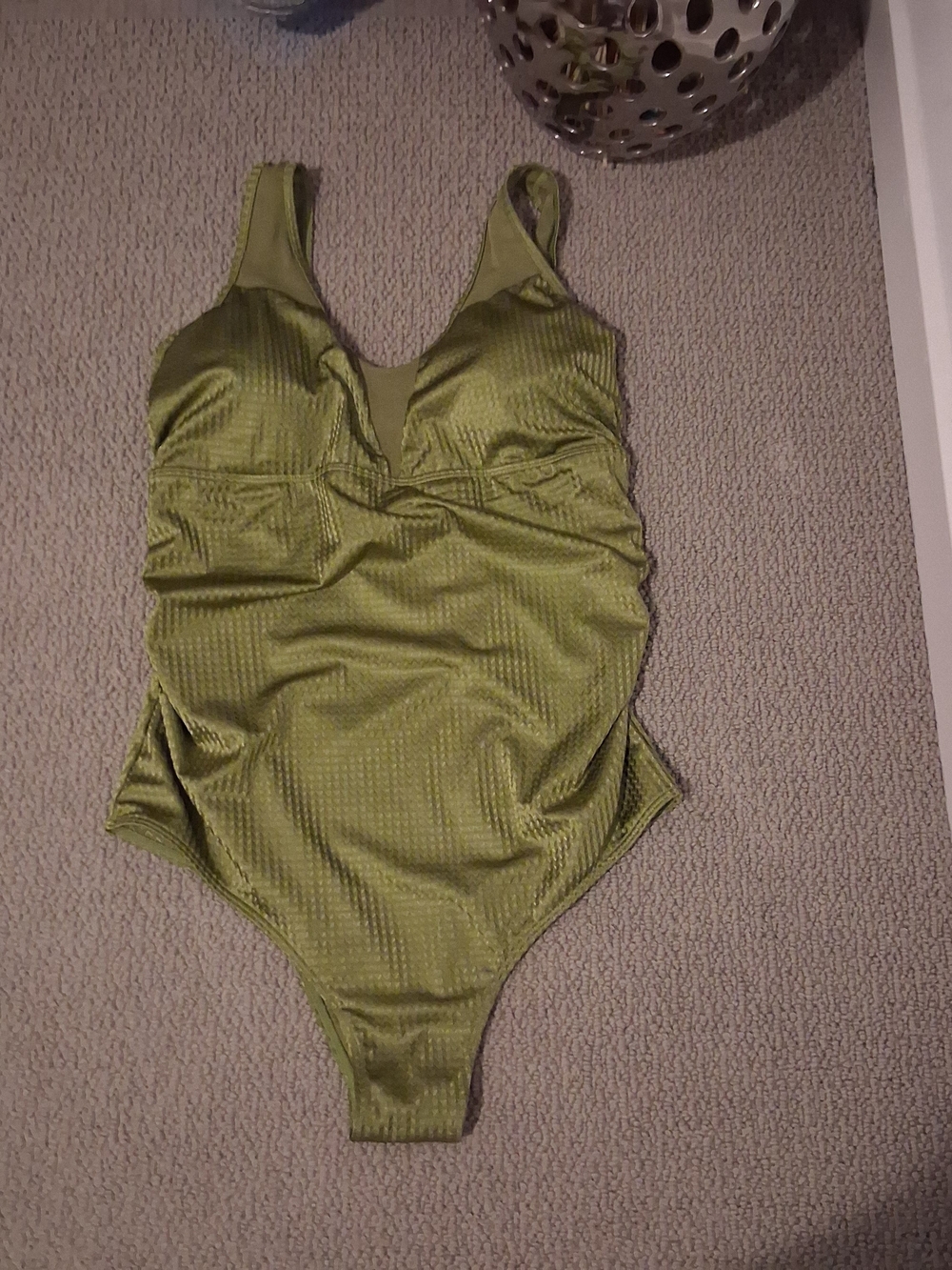 Sculpting Olive Green One-Piece Swimsuit with V-Neck
